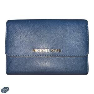 MICHAEL KORS Navy Blue Jet Set Travel Saffiano Crossbody Bag/Wallet